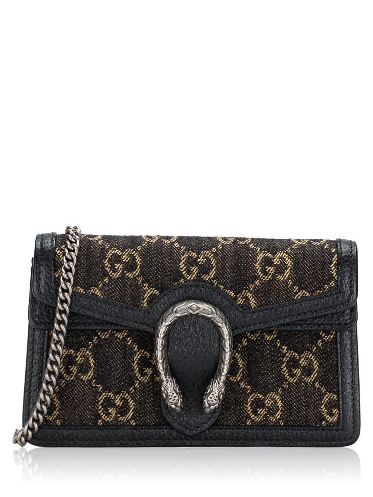 GG Denim Dionysus Super Mini Flap Shoulder Bag Black