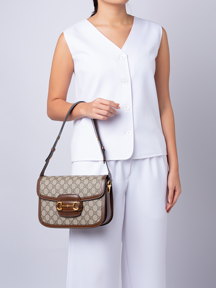 GG Supreme Horsebit 1955 Shoulder Bag Beige Ebony