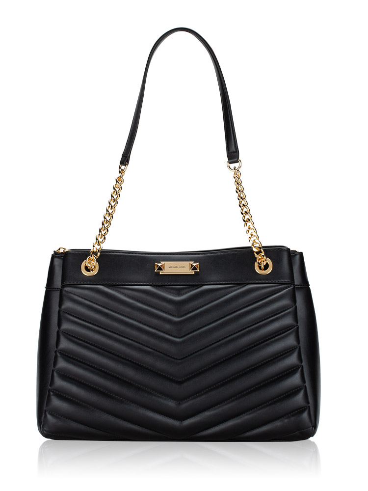 Whitney Quilted Leather Medium Chain Shoulder Tote Black