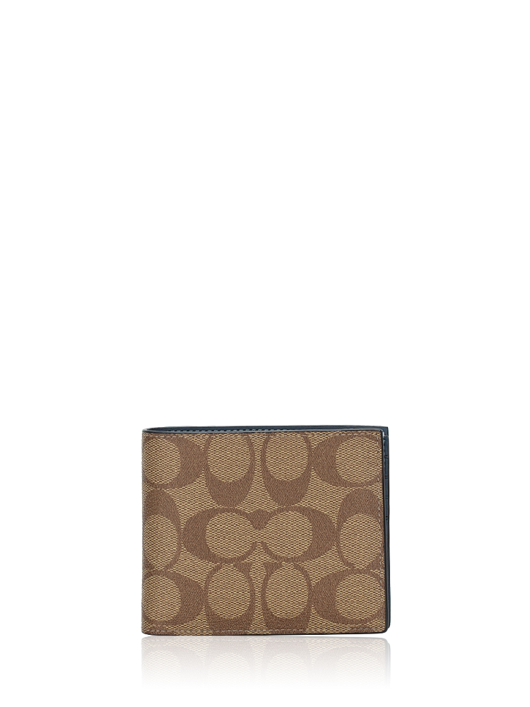 Men CU127 Signature 3 in 1 Colorblock Wallet Khaki Denim