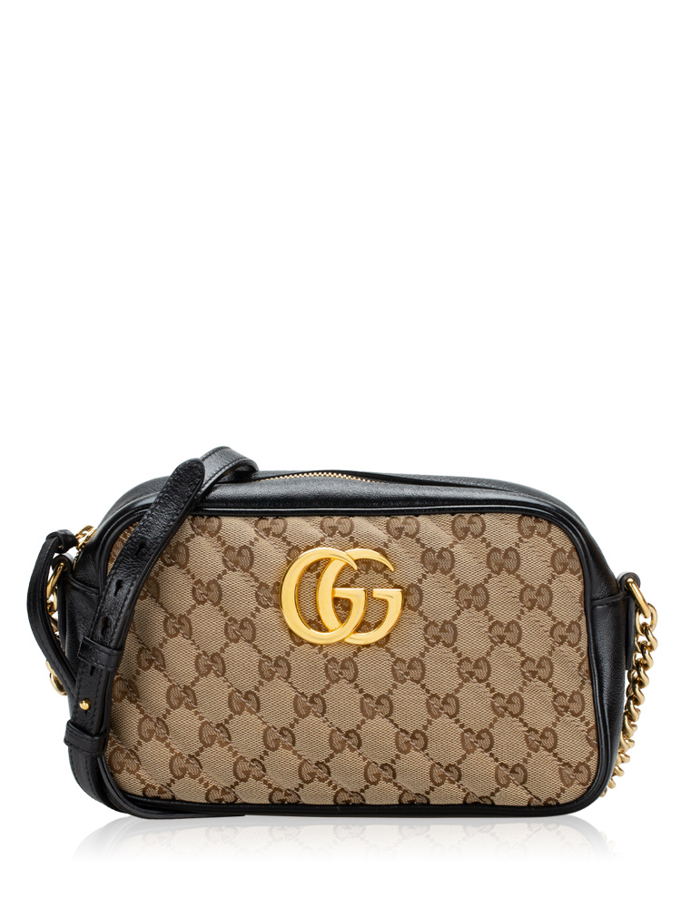 Canvas Matelasse GG Marmont Small Camera Bag Beige Black