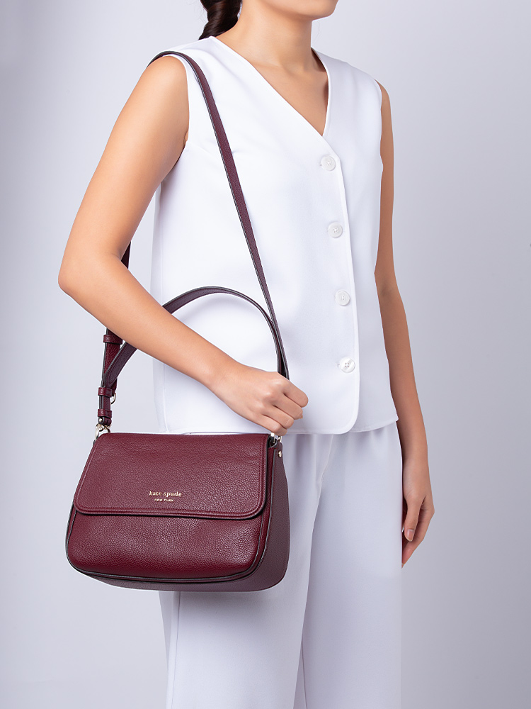 Hudson Leather Medium Flap Shoulder Bag Cordovan