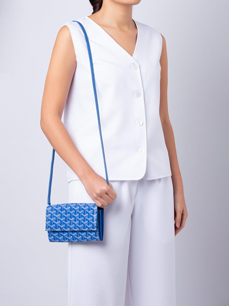 Goyardine Varenne Wallet on Strap Sky Blue