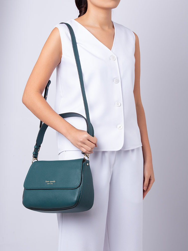 Hudson Leather Medium Flap Shoulder Bag Artesian Green