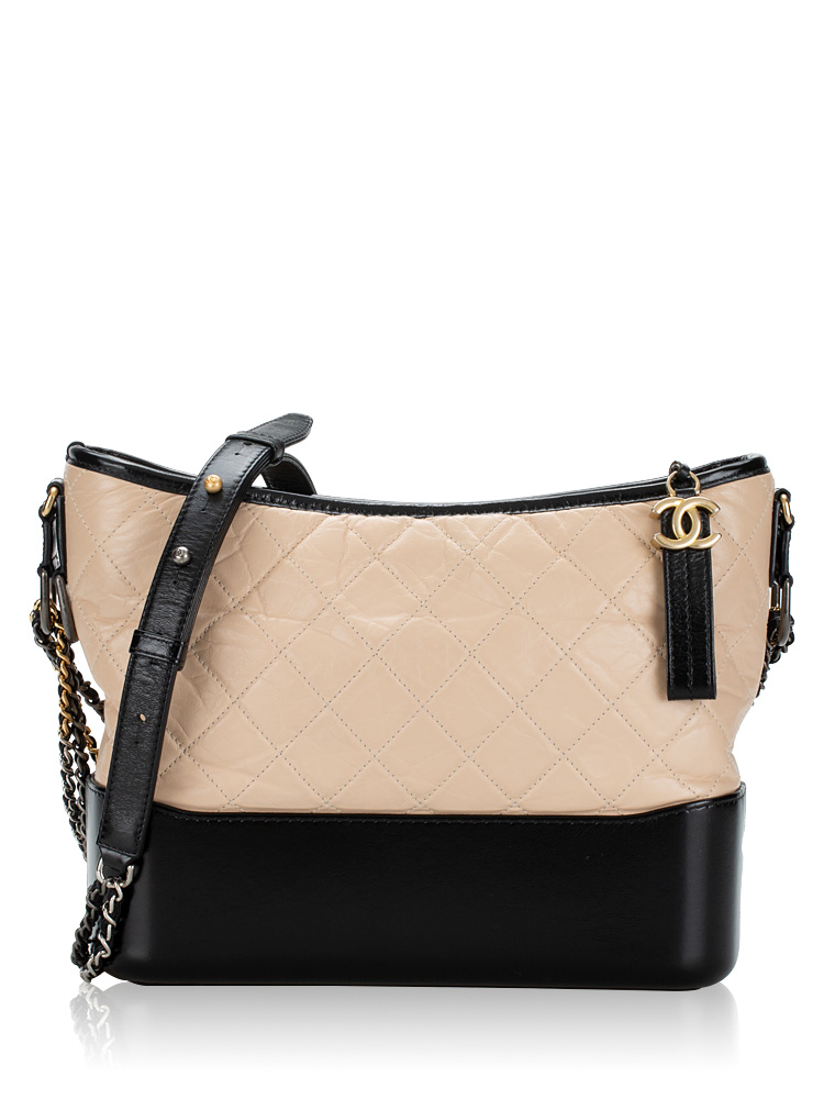 Aged Calfskin Medium Gabrielle Hobo Beige Black