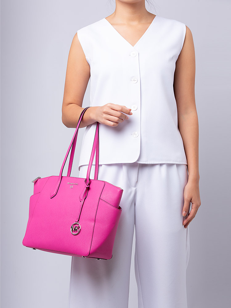 Marilyn Saffiano Medium Top Zip Tote Cerise