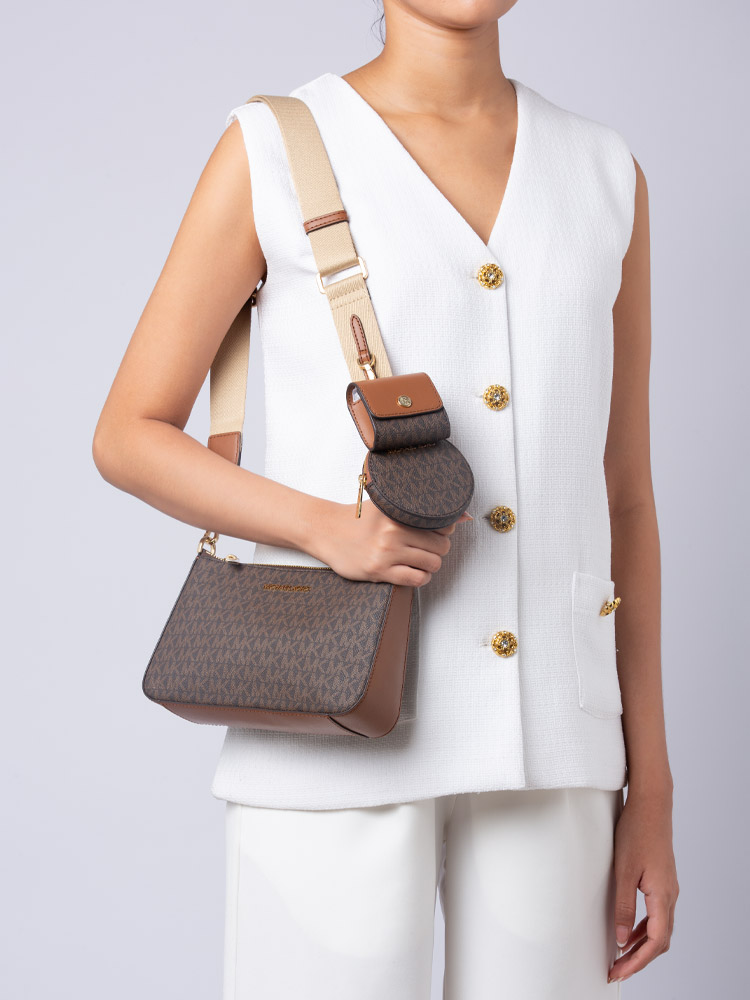 Signature Jet Set Travel Small Crossbody With Tech Attached Brown