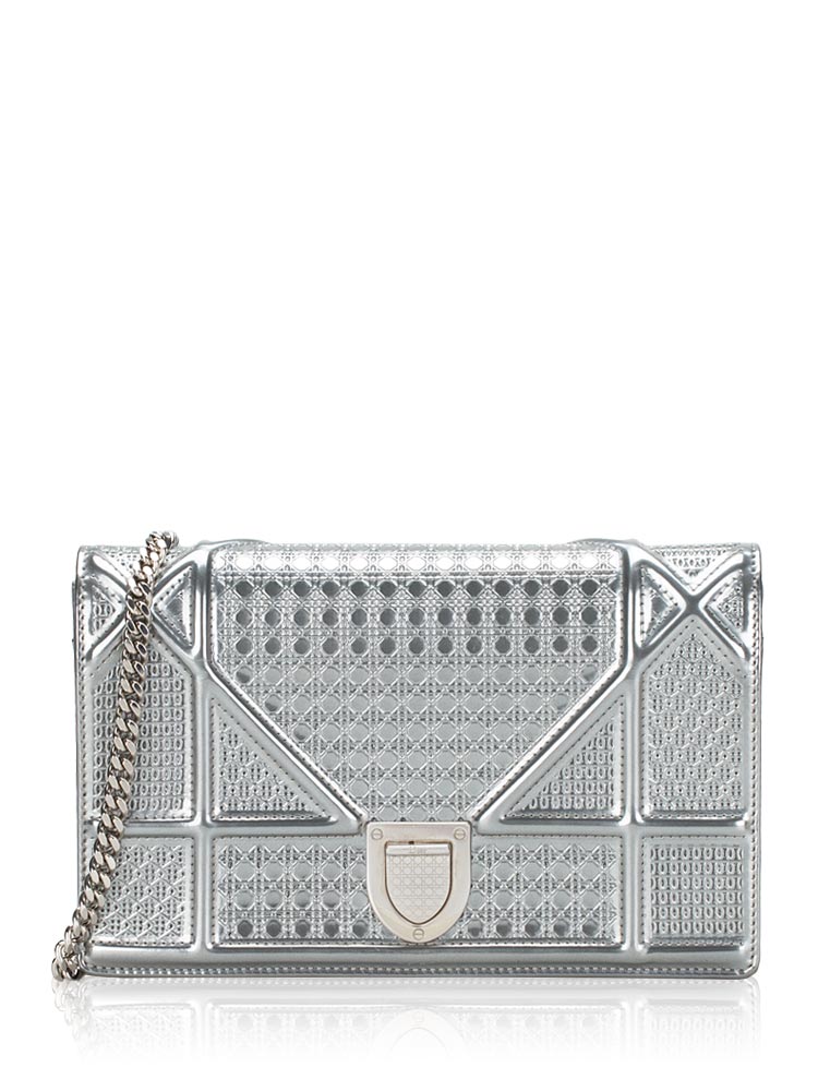 Metallic Patent Micro-Cannage Diorama Wallet on Chain Silver
