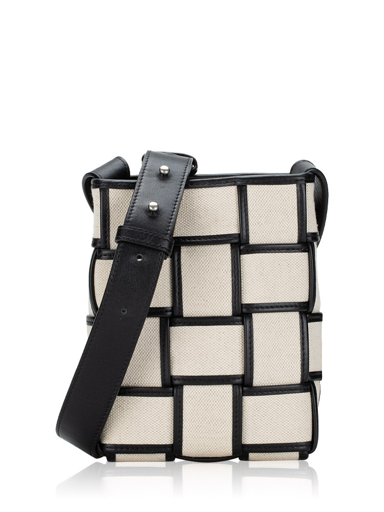 Canvas Intrecciato Cassette Crossbody Natural Black