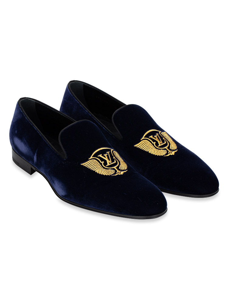 Velvet Logo Auteuil Slipper Marine Blue Sz 9.5