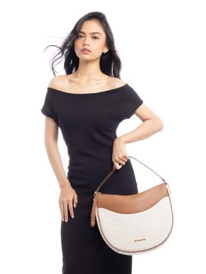 Signature Dover Large Half Moon Shoulder Bag Vanilla