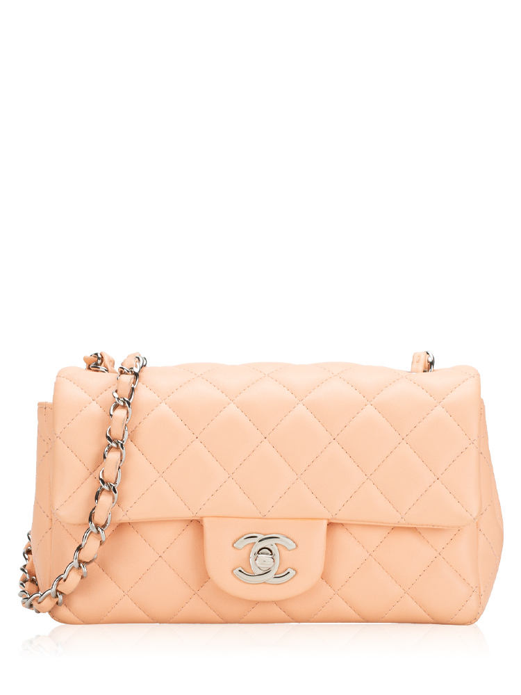 Lambskin Quilted Mini Rectangular Flap Peach