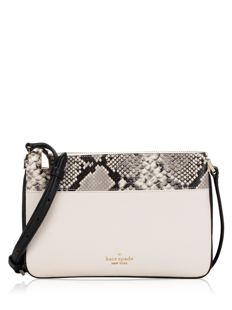 Leila Mixed Material Triple Gusset Crossbody Parchment
