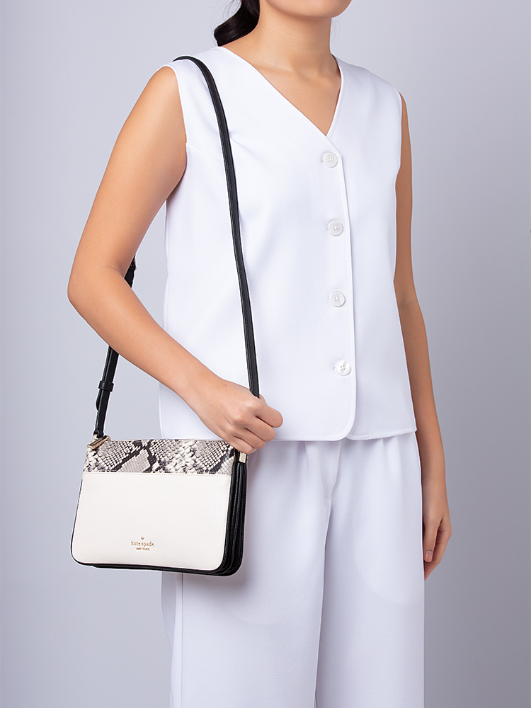 Leila Mixed Material Triple Gusset Crossbody Parchment