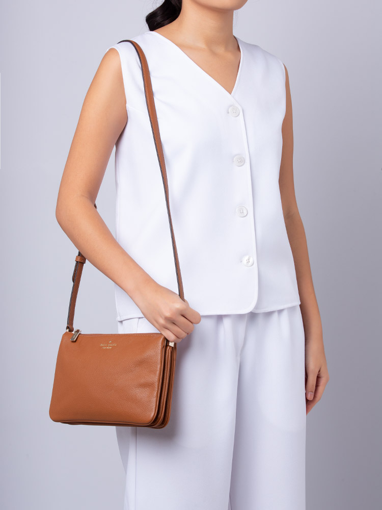 Leila Leather Triple Gusset Crossbody Warm Ginger