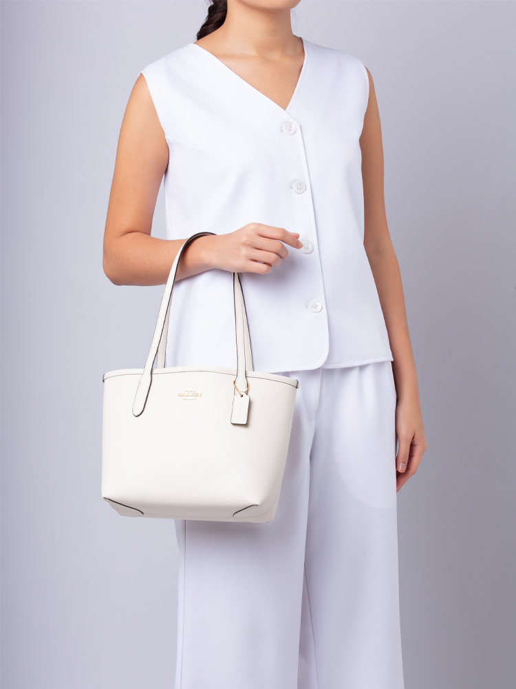 CT859 Leather Small City Tote Bag Chalk