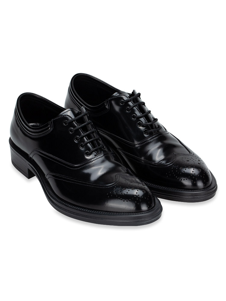 Men 2EC109 Brushed Leather Brogue Oxfords Black Sz.6