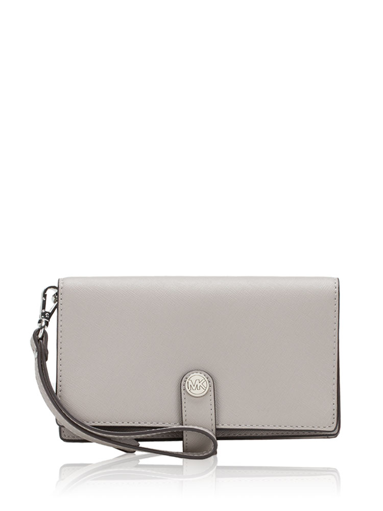 Jet Set Charm Saffiano Small Phone Wristlet Pearl Grey