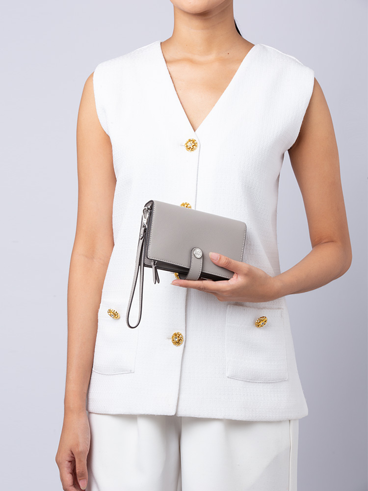 Jet Set Charm Saffiano Small Phone Wristlet Pearl Grey