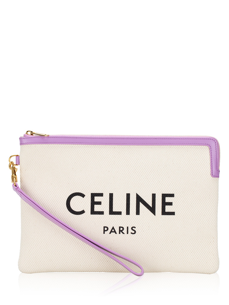 Cotton Calfskin Logo Small Wrist Pouch Mauve