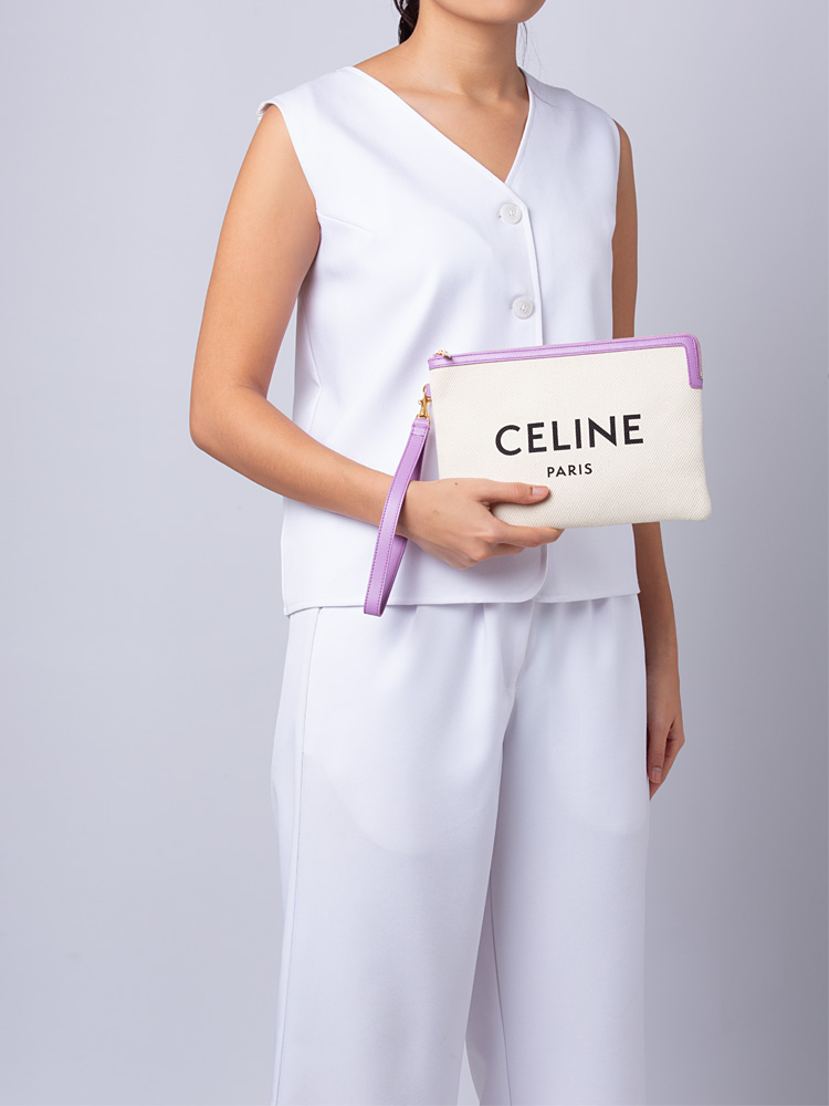 Cotton Calfskin Logo Small Wrist Pouch Mauve