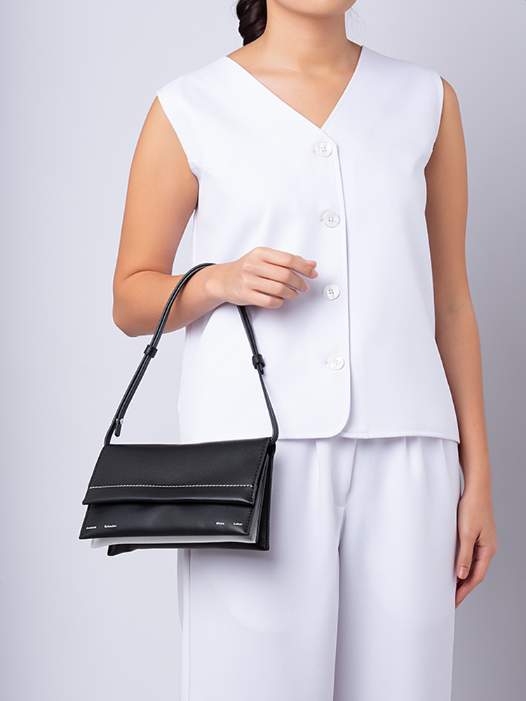 White Label Accordion Flap Bag Black
