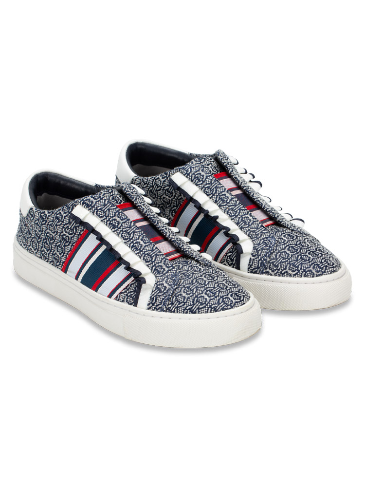 Sport Ruffle Gemini Jacquard Slip on Sneakers Navy Snow White Sz 7.5