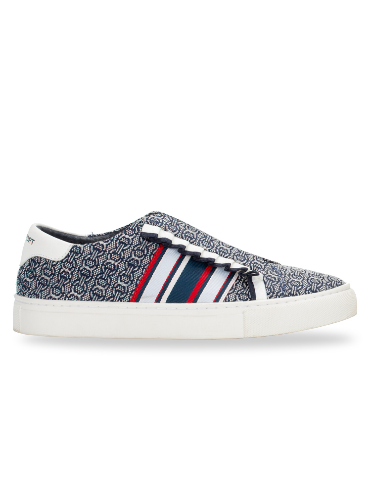 Sport Ruffle Gemini Jacquard Slip on Sneakers Navy Snow White Sz 7.5