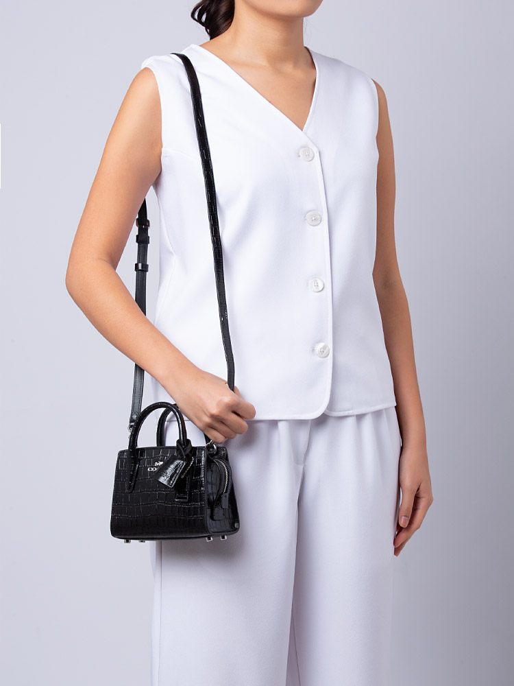 CR209 Croc Andrea Mini Satchel Black