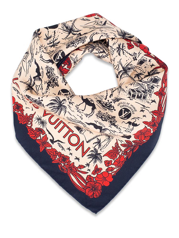 Silk Monogram Articles de Voyage Square Scarf Navy Red Beige