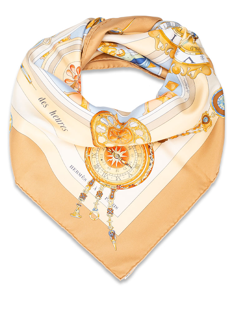 La Ronde des Heures 90 Silk Scarf Light Brown