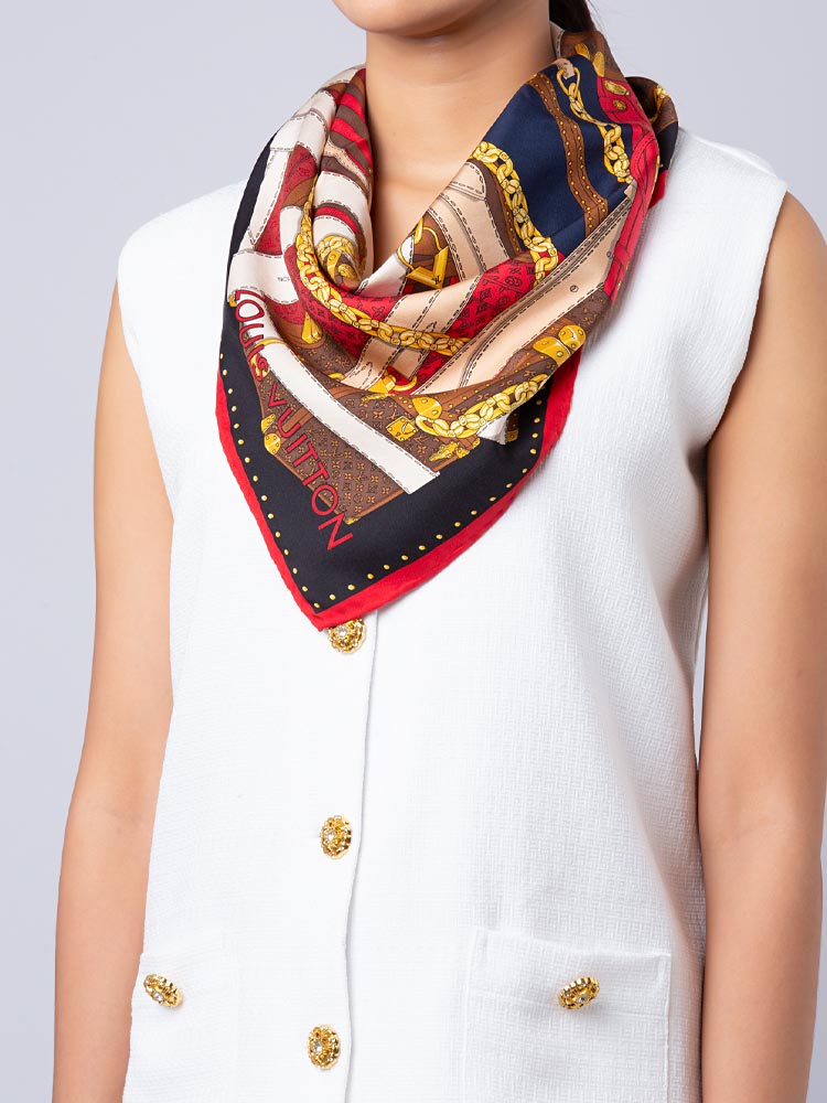 Silk Luggage 70 Square Scarf Black Multicolor