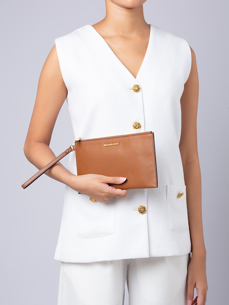 Jet Set Travel Leather Large Top Zip Wristlet Luggage