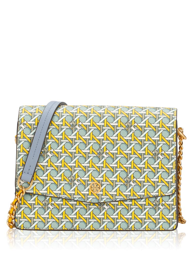 Robinson Printed Convertible Shoulder Bag Blue Basket Weave Logo Geo