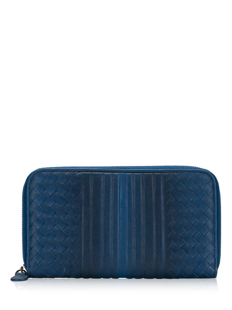 Nappa Intrecciato Zippy Wallet Blue