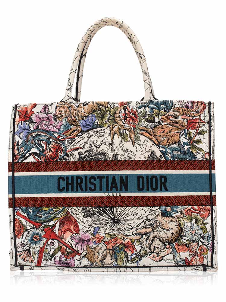 Canvas Embroidered Zodiac Large Book Tote Latte Multicolor