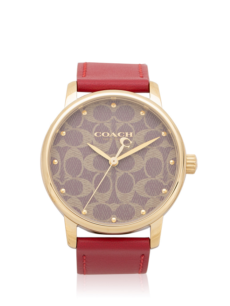 14503874 Signature Leather Strap Watch Red Brown