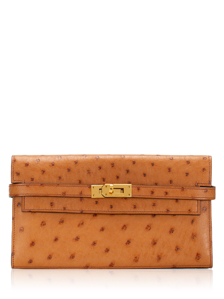 Ostrich Kelly Longue Wallet Gold