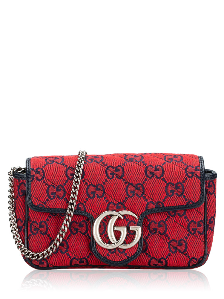 Canvas GG Marmont Matelasse Diagonal Super Mini Shoulder Bag Red Blue
