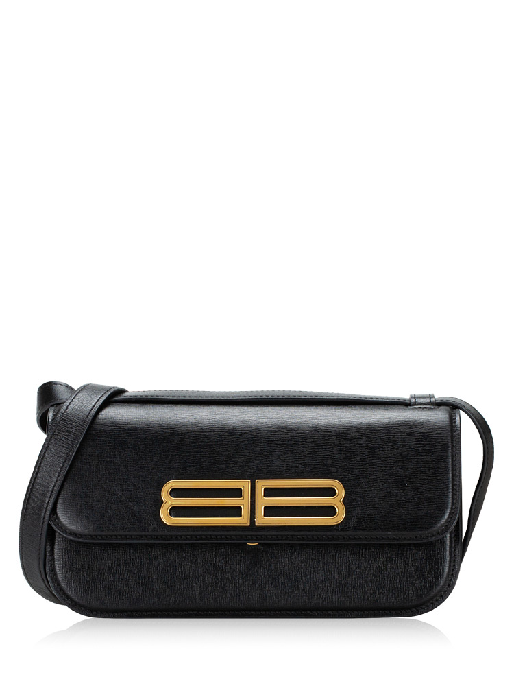 Calfskin Stripe Embossed Gossip Small Shoulder Bag Black