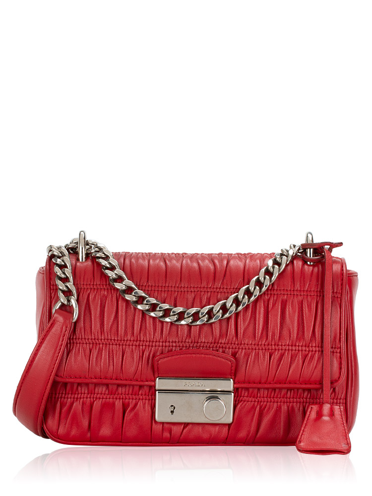 1BD139 Nappa Gaufre Sound Small Flap Shoulder Bag Fuoco