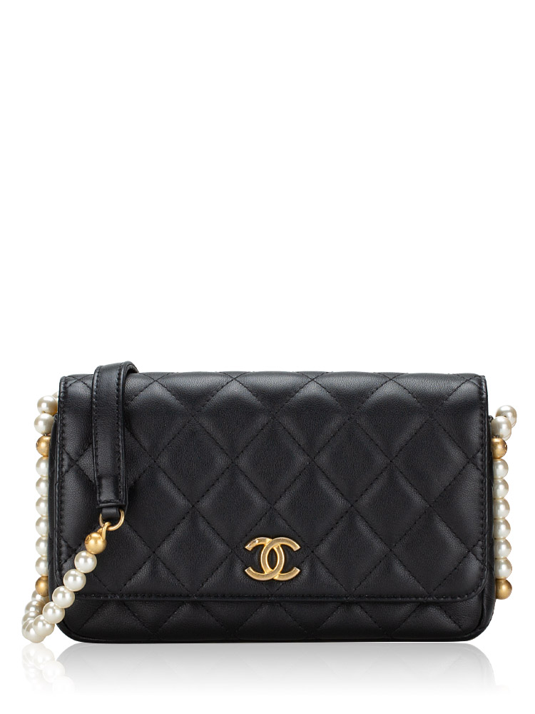Calfskin Pearl Wallet On Chain WOC Black