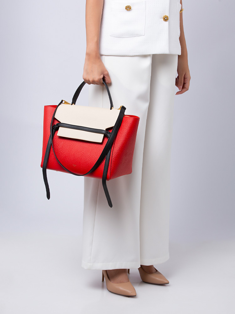 Elephant Calfskin Tri-Color Mini Belt Bag Vermillion