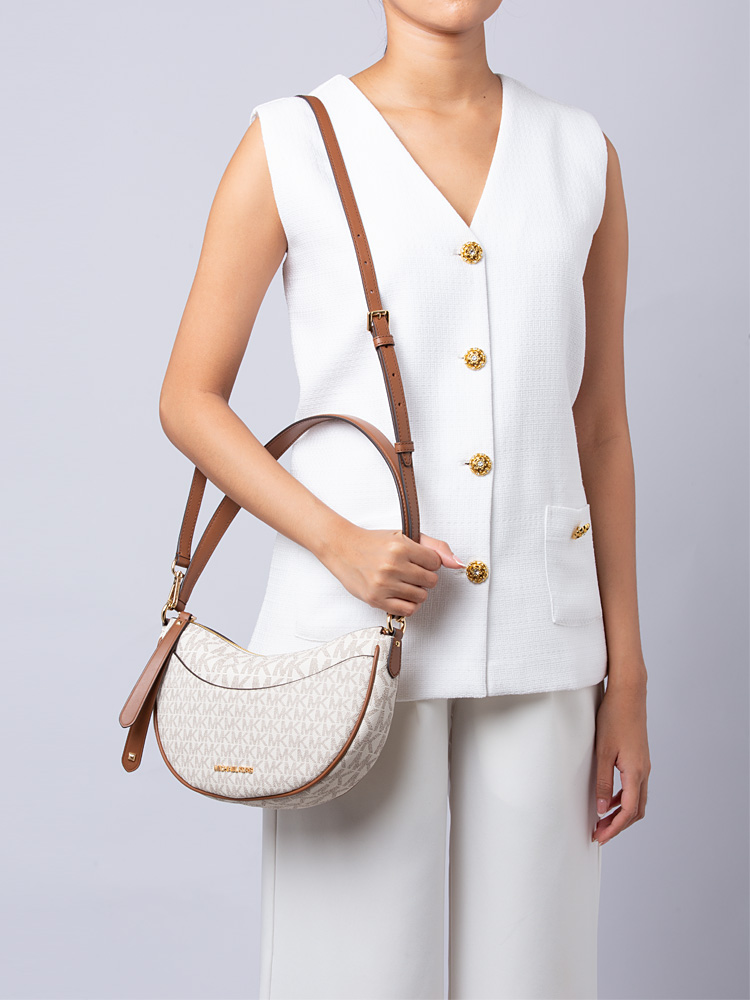 Signature Dover Medium Half Moon Crossbody Vanilla