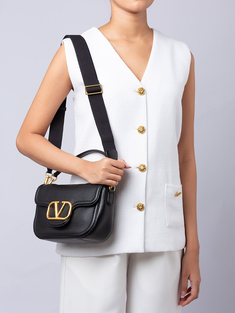 Soft Grainy Calfskin Alltime Shoulder Bag Black