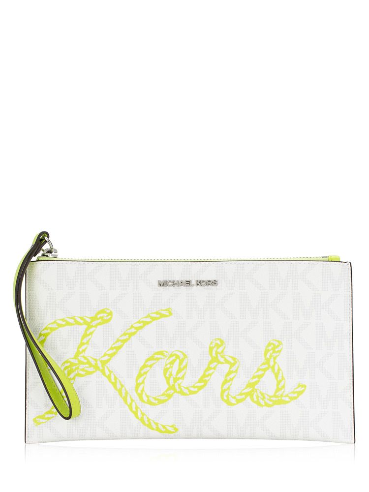 Jet Set Monogram Large Zip Clutch Wristlet Bright Limeade