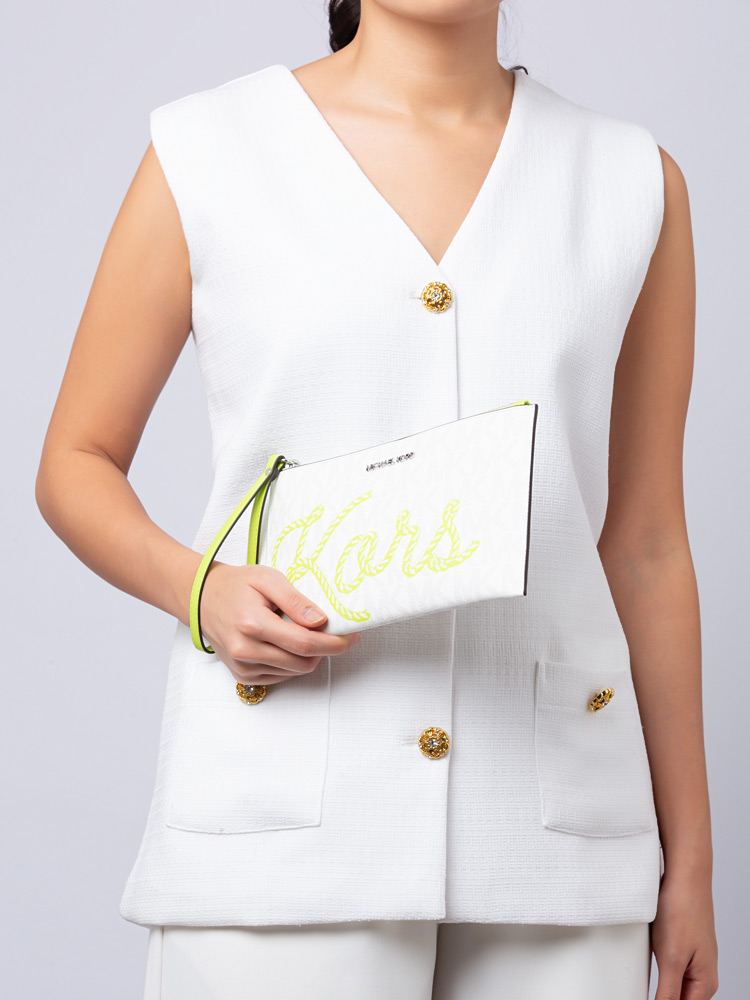 Jet Set Monogram Large Zip Clutch Wristlet Bright Limeade
