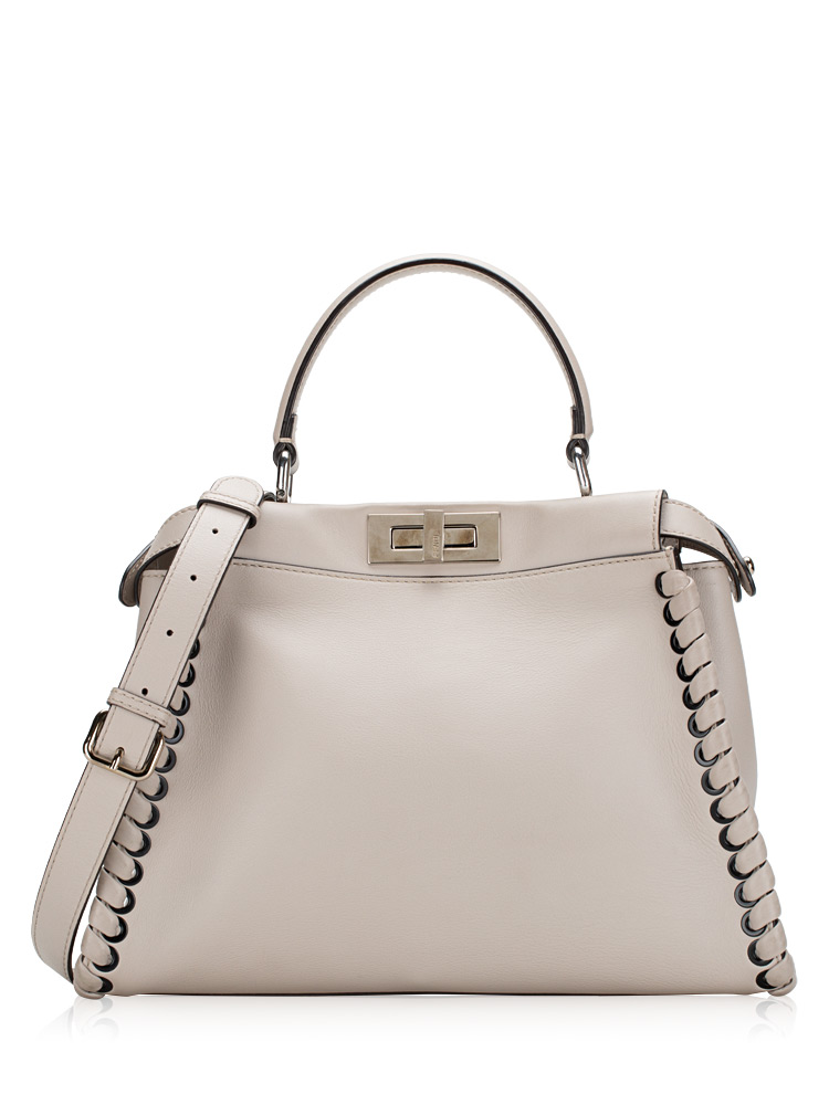 Vitello Seta Lace Up Peekaboo Medium Iconic Satchel Grigio Polvere