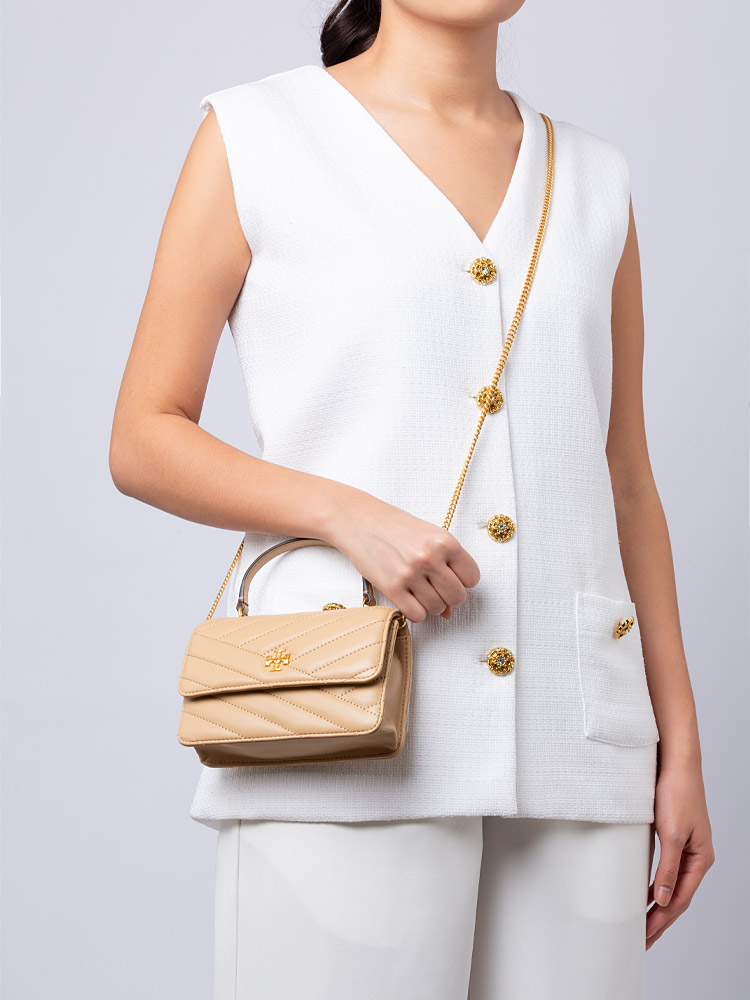 Kira Chevron Mini Top Handle Chain Wallet Desert Dune