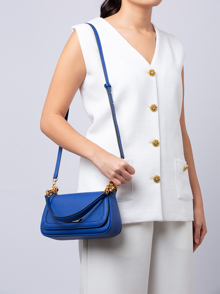 Gramercy Leather Small Flap Shoulder Bag Blueberry